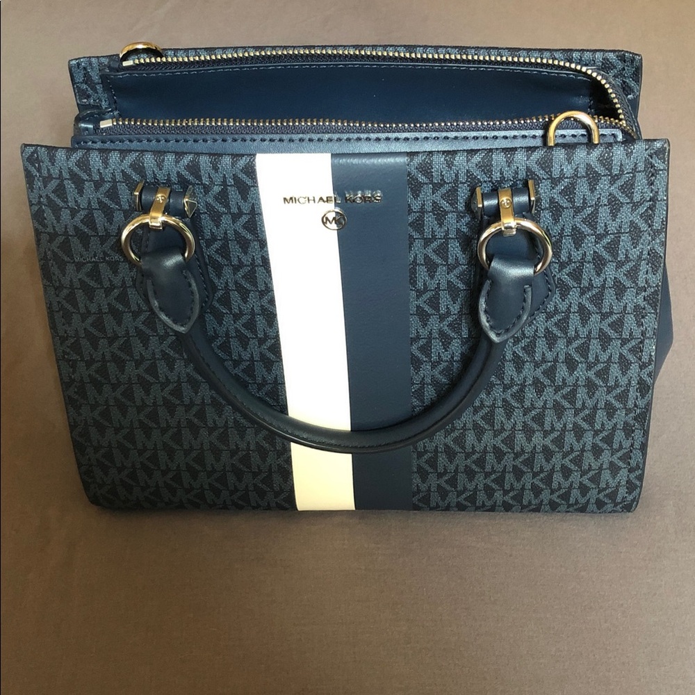 Michael Kors Navy and White Satchel